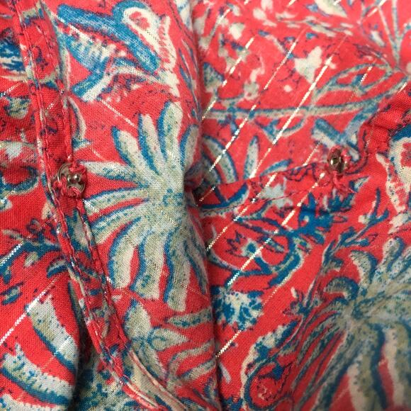 Lucky Brand Top Floral Metallic V-Neck Surplice Cold Shoulder Blouse‎ Women's S - Picture 9 of 10